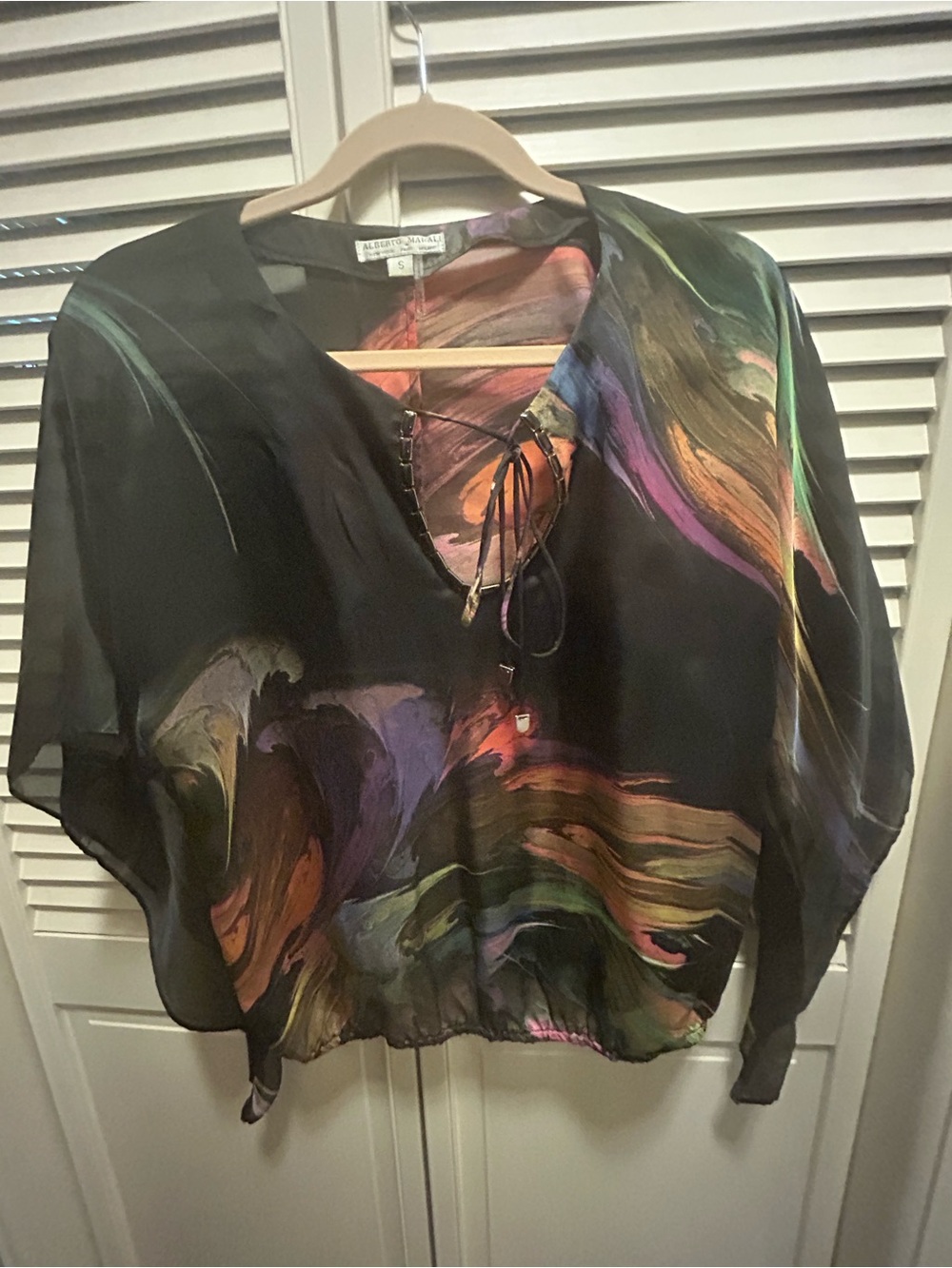 Alberto Makali Black Multicolor Swirl Blouse